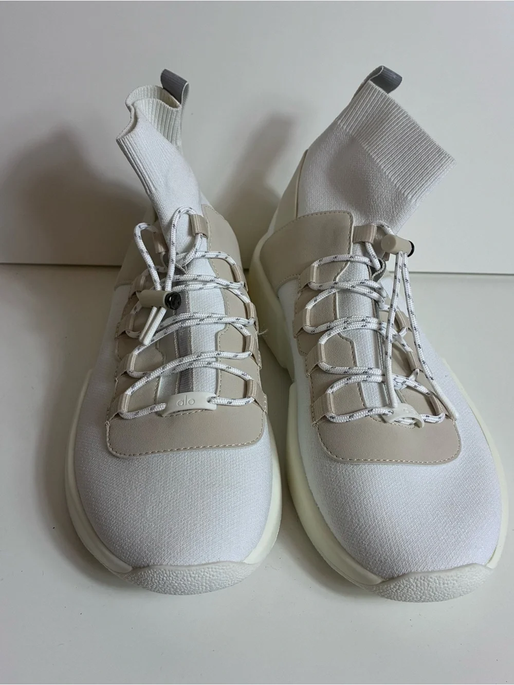 Alo Wanderer Womems Size 9 Sneakers High Top Sock Shoes Bone White Athleisure